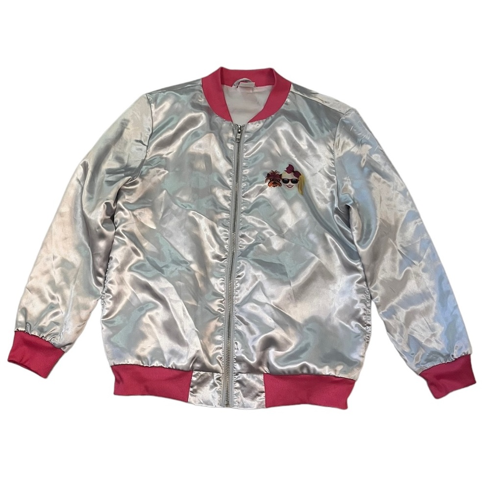 JoJo Siwa Silver Bomber Jacket with Pink Trim